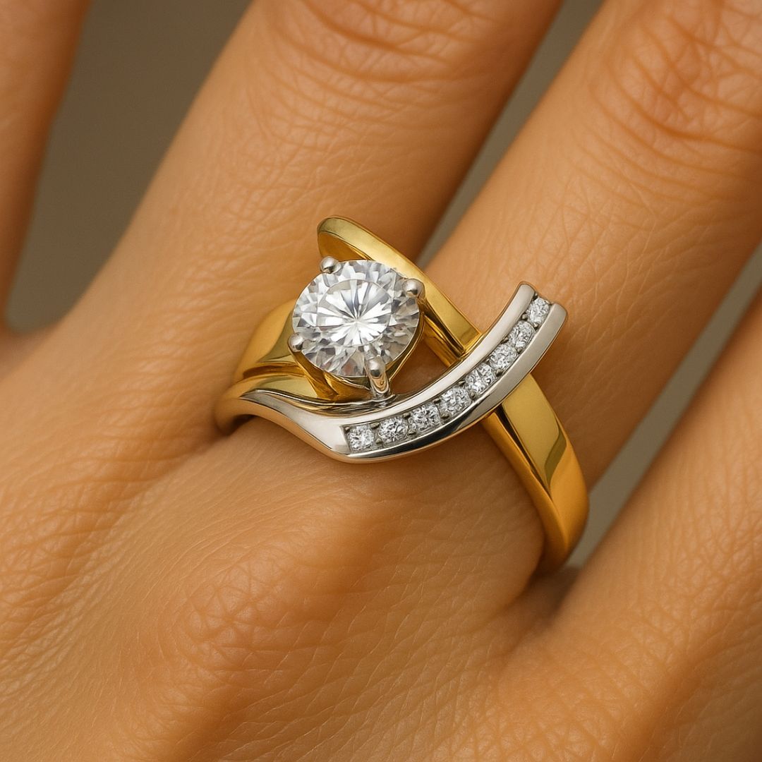 Anello vintage - Oro, argento con brillantezza di zirconi