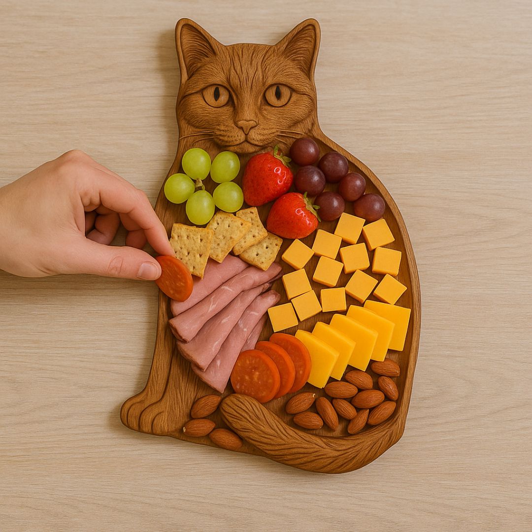 Piatto da portata in legno a forma di gatto