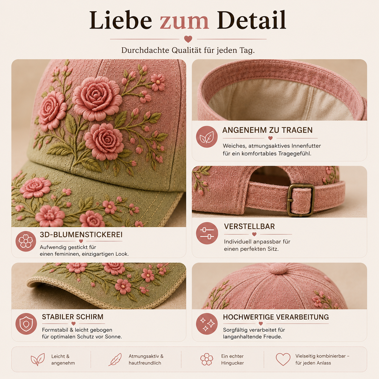 BlütenCharme – Elegante 3D-Blumen-Kappe