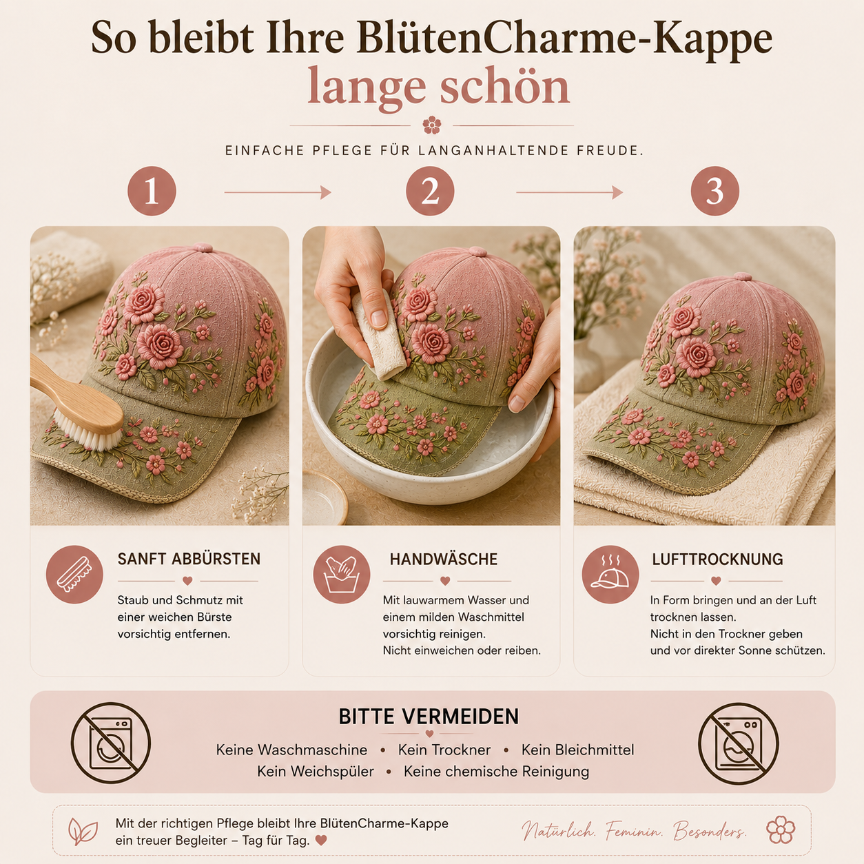 BlütenCharme – Elegante 3D-Blumen-Kappe