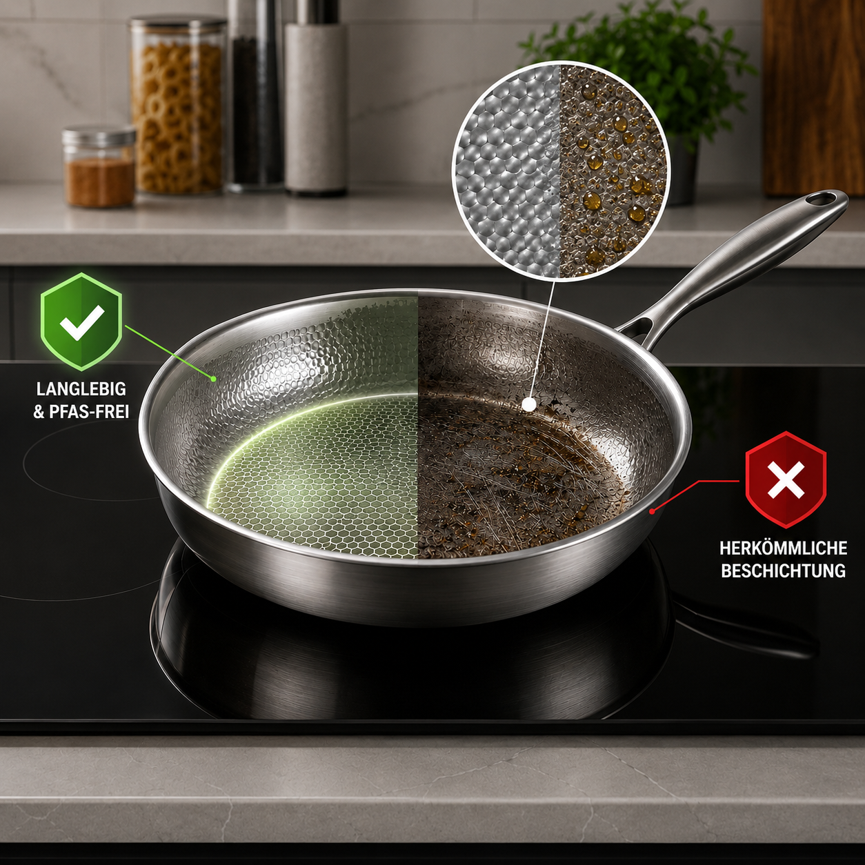 TitanPur Pro – Padella in titanio senza rivestimento e senza PFAS e PTFE | 28 cm
