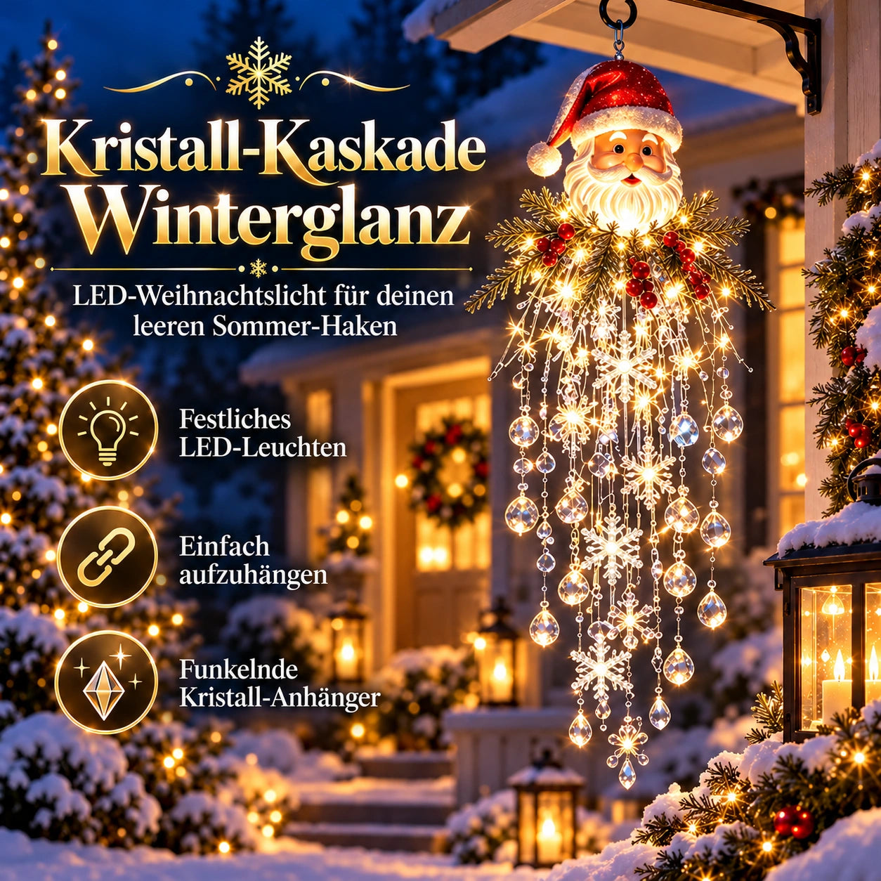 Kristall-Kaskade Winterglanz - LED-Weihnachtslicht für deinen leeren Sommer-Haken