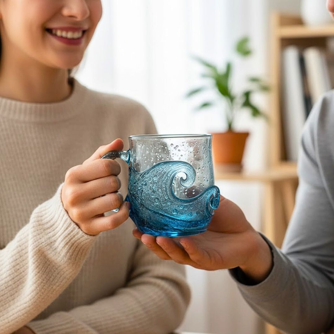 Meeresklang – Handgefertigtes Glas mit Wellenstruktur