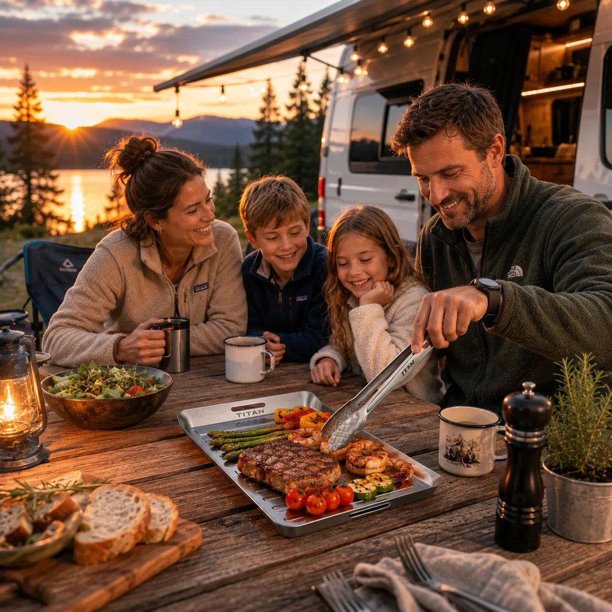 TitanPure Pro — Set per vassoio da griglia Camping & BBQ | Senza PFAS | Con pinza