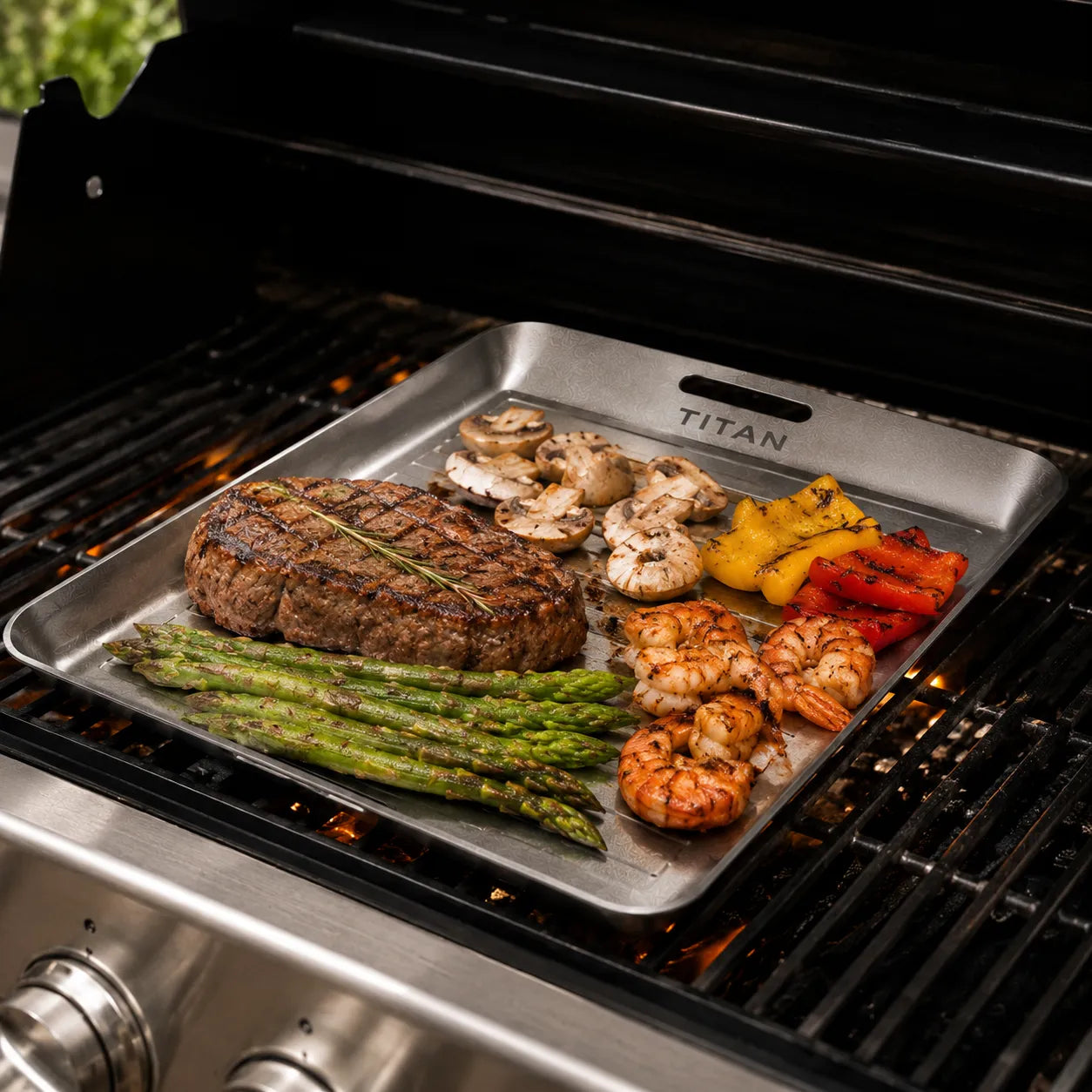 TitanPure Pro — Set per vassoio da griglia Camping & BBQ | Senza PFAS | Con pinza