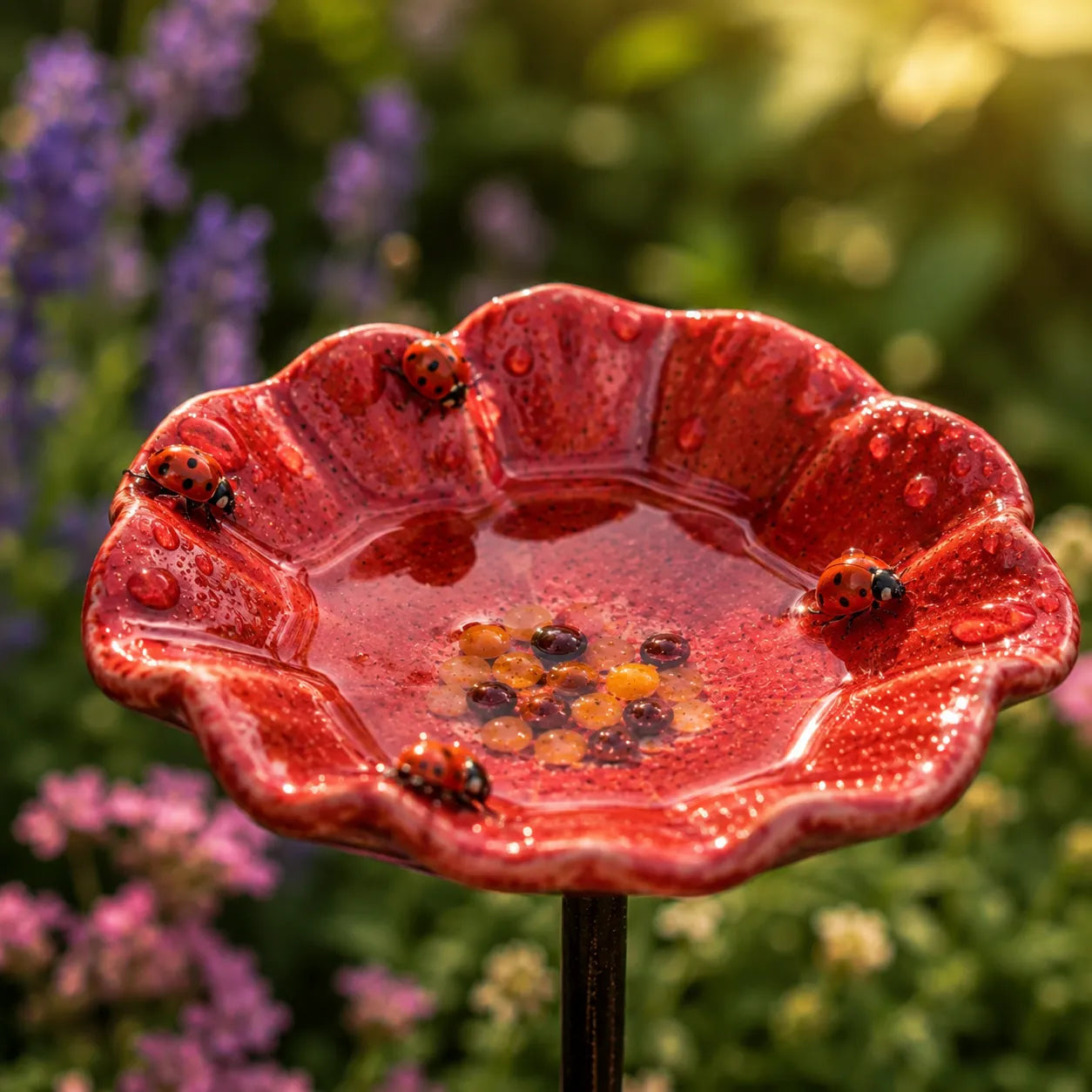 Abbeveratoi in ceramica con fiori di coccinella