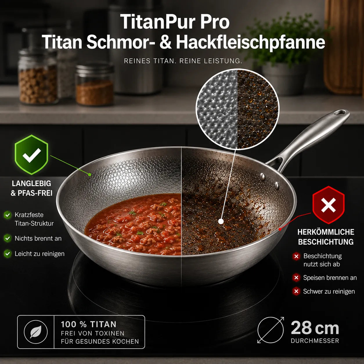 TitanPur Pro Padella Titan per brasati e carne macinata