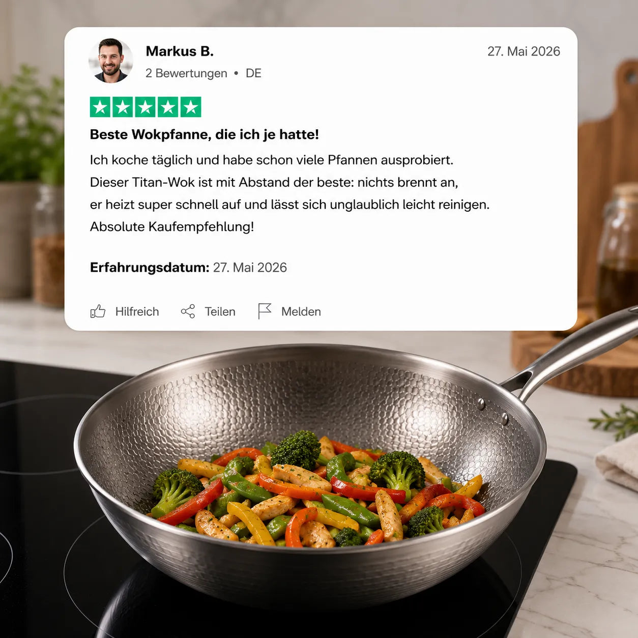 TitanPure Pro – Beschichtungsfreie Wok-Pfanne ohne PFAS & PTFE