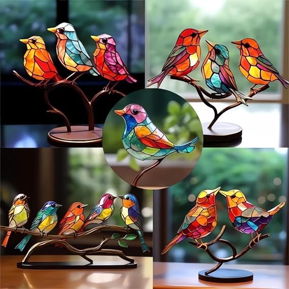 Opera d'arte fatta a mano - Scultura di uccelli colorata